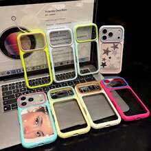 1pc Macaron Colorblock Transparent Shockproof Phone Case Compatible With Iphone 17 Pro Max/17/16/15/14, Women - Hot Pink - View 3