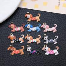10件合金琺瑯動物印花狗吊墜，DIY耳環吊墜，多款設計珠飾，適用於珠寶製作、手鍊、項鍊 - 彩色 - 查看 12