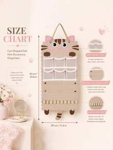 1pc Yellow Tabby Cat Shaped Hanging Storage Bag, Multi-Functional Hair Accessory Organizer, Can Store Hair Clips, Hair Ties And Glasses, Combines Hanging Storage Box And Storage Bag Functions, Suitable For Room Decor, Home Decor, Wardrobe And Dormitory - Yellow - View 2