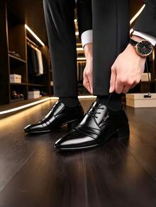New Men's Wrinkled Upper Business Casual Shoes, Fashion Lace-Up Office Commute Formal Shoes - Black - View 5