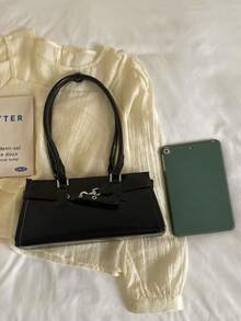 Bolso de hombro tipo baguette largo con hebilla de metal con cordones, bolso de mano minimalista para ir al trabajo - Multicolor - Ver 7