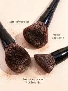 3pcs Large Makeup Brush Set, Soft Fluffy Fiber Bristles With Black Handle, Suitable For Loose Powder, Blush, Contour, Highlighter, Daily Makeup Tool - Multicolor - View 5