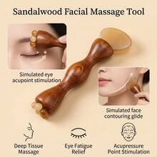 Sandalwood Facial Massage Tool Gua Sha Scraping Stick Pressure Point Device With Three Prong Lotus Head Design For Daily Skin Care - Rust Brown - View 1