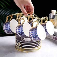 Gold Metal Coffee Cup & Saucer Storage Rack, 6-Cup Hanging Mug Display Stand For Kitchen And Coffee Bar Countertop (Rack Only) - [6-slot]Champagne Gold - View 5