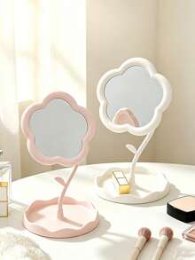 1pc Flower-Shaped High-Definition Makeup Mirror, Cute Girly Style Desktop Vanity Mirror With Detachable Jewelry Hanging Storage Structure, 2-In-1 Mirror + Cosmetic Storage, Suitable For Home, Student Dorm, Office, Bathroom Decor, Autumn Atmosphere Home Decoration Ornament, Practical Home Essential Gift For Friends And Couples - Multicolor - View 4