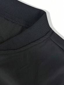 1pc Outdoor Sports Casual Stand Collar Baseball Jacket, Solid Color Zipper Jacket, Regular Fit Black - Black - View 5