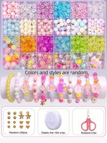 Buntes Perlen-Set mit Pentagramm-Spacer-Perlen, handgefertigtes DIY-Perlen-Armband-, Ohrring- und Halsketten-Set, geeignet für Schmuckherstellung, Feiertagsgeschenk für Familie, Freunde, Mitschüler, Lehrer [zufällige Farbe und Stil] - Verschiedenfarbig - Übersicht 7