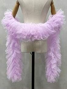 1pc White Fluffy Tulle Wedding Bridal Long Luxury White Shawl Fake Collar Accessory - Multicolor - View 11