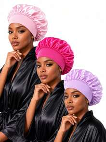YPGVUO 1pc/2pcs/3pcs/8pcs All-Season Wide-Brim Satin Sleep Cap, Made Of Smooth Satin Fabric, Minimalist Gentle Style, Elastic Headband Design For Comfort And Anti-Static, Suitable For Sleeping, SPA And Home Use, Multiple Colors Available - Multicolor - View 4