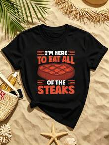 ImHereToEatAllOfTheSteaksTee Quality Fabric, Loose Fit, Comfortable Fit, Casual, Graphic Design - Black - View 2