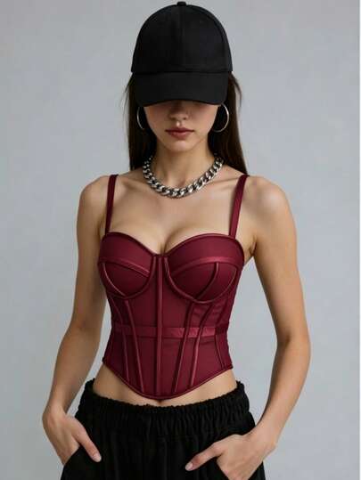 Camisola moldeadora tipo corsé con diseño clásico de tirantes finos y ballenas para mujer