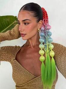 Trenzas de Burbuja Retorcidas de Colores Mixtos Hechas a Mano de 24 Pulgadas - Extensiones de Cabello Estilo Vacaciones para Mujeres, Versátiles para Todos los Tipos de Cabello - Multicolor - Ver 7