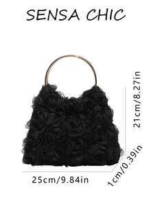 Elegant Floral Evening Handbag, Stereoscopic Rose Design Circular Metal Handle Fashion Bag Suitable For Ladies Prom And Special Events - Multicolor - View 3