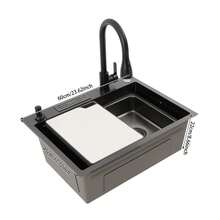 YUNRUX Kitchen Sink, Sink With Inner Bowl, Black Sink With Pull-Out Faucet Black - 黑色 - 查看 2