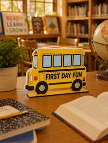 1pc Back To School Season School Bus Theme Desktop Stand Up Cartoon Bright Color Printed Desktop Ornament Suitable For Classroom Learning Area, Back To School Party, Desktop Display Decoration Gifts - C - View 7