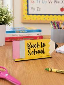 1 PC Back To School Season Pencil Shaped Desktop Plaque Cute And Bright Printed Desktop Ornament Suitable For Classroom, Study, Back To School Party, Indoor Desktop Display Decoration Gift - B - View 9