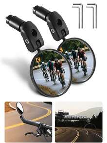 2pcs Bar End Bicycle Mirrors For Handlebars Adjustable Cycling Lightweight Rear View Mirrors For Mountain Road Bikes - Black - View 1