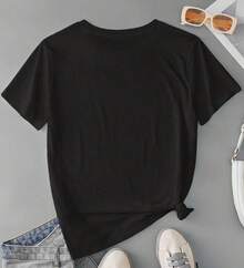 Camisetas de mujer de algodón puro con estampados originales de animales, plantas y letras en varios estilos, perfectas para vacaciones, estilo urbano, días festivos y fiestas. - Negro - Ver 2