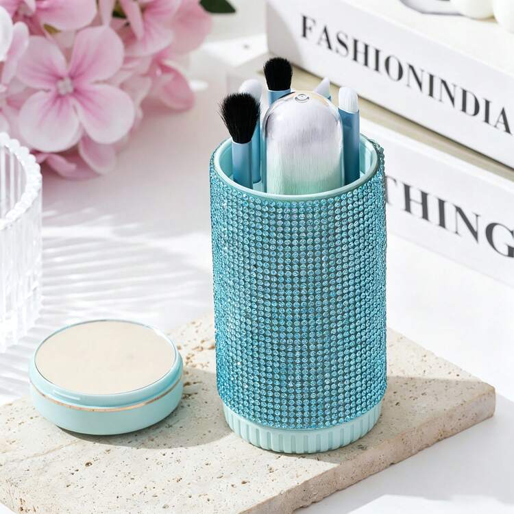 Juego de brochas de maquillaje completo con strass brillante, juego de 6 en 1 con diamantes incrustados creativos, brocha de polvo ultra suave y brocha de sombras de ojos, herramientas de maquillaje, juego de viaje portátil con espejo incorporado - Multicolor - Añade 13