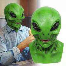 外星人面具乳膠頭飾萬聖節UFO恐怖面具綠色頭飾跨境新品ET外星人 - 查看 2