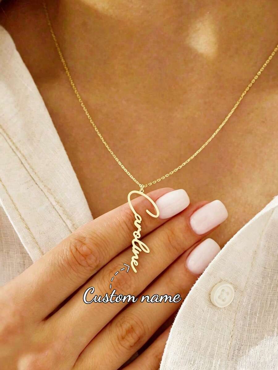Collar con nombre personalizado de acero inoxidable, collar de cadena de caja dorada con fuente personalizada, regalo de joyería para novia, familia