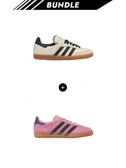 Adidas [Bundle]Samba OG Women's Cream White /Black / Sand Strata JI2062 + Gazelle Indoor Women's Bliss Pink / Core Black / Collegiate Purple IE7002