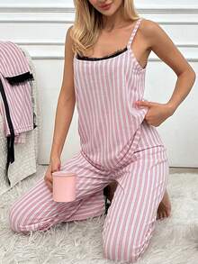 ❤️ 3-Piece Women's Lace-Trimmed Pajama Set – - Rose Red - View 3