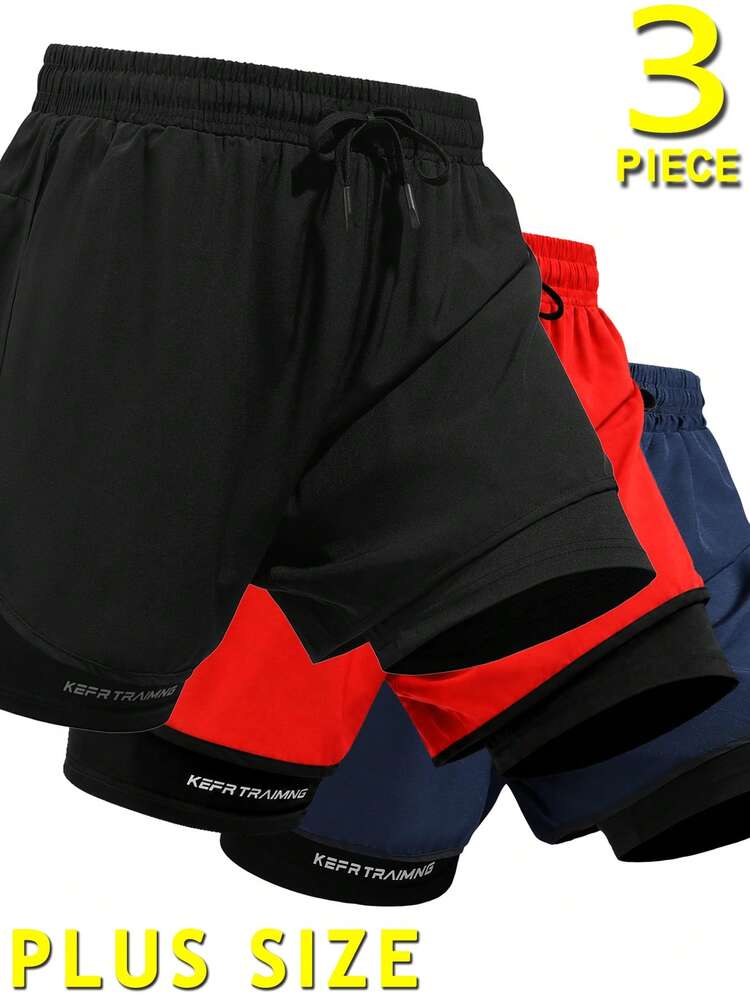 3pcs Plus Size Men's Sports Shorts, Loose Fit Fitness Running Pants, Suitable For Overweight People Basketball And Football Training Shorts, Summer Style - Multicolor - View 13