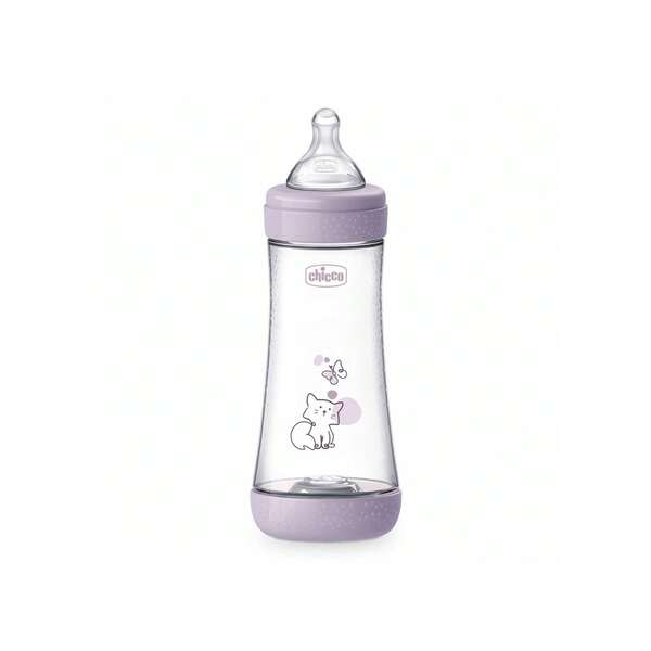 Chicco Perfect 5 Biberão Sistema Intui-Flow Plástico Sem BPA Fluxo Rápido 4m+ Violeta 300ml - Design Biofuncional, Alimentação Confortável