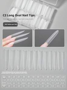 240Pcs Clear Full Cover Oval Cowboy Nail Tips Water Pipe Fake Nails Boxed False Nail Patches For Manicure - 彩色 - 查看 7