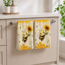 2/4pcs Bee Pattern Towels, Kitchen Dish Cloths, 6/8pcs Decorative Towel Set, Super Absorbent Microfiber, Machine Washable, Holiday Gift And Cleaning Supplies Decoration, Suitable For Holiday Cooking, Baking, Housewarming Gift And Cleaning Supplies, Fit For Kitchen, Bathroom, Toilet - Multicolor - View 5