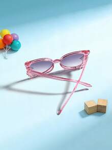 1 PC Girls 6-9Y Butterfly Fashion Glasses Off-White Neon Pink Lightweight PC Frame Gradient Lens Cute Sweet For Activities Parties With Glasses Box - Multicolor - View 10