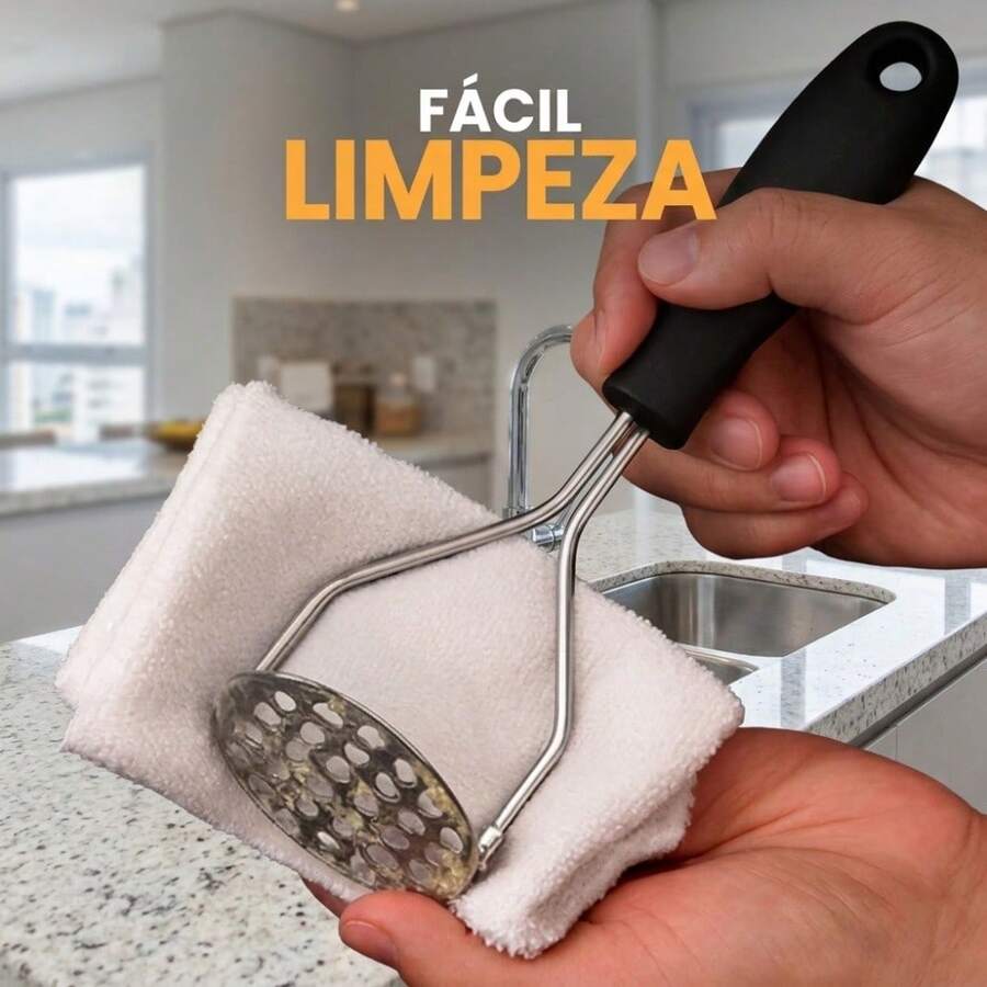 Espremedor E Amassador Manual Para Batata Mandioca E Feijão Em Aço Inoxidável Durável - Preto - Visão 1