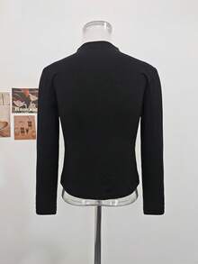 Atasan Dalaman Lengan Panjang Leher Bulat Minimalis Premium Gaya Seksi Musim Gugur/Dingin, Pullover Fleece Nyaman untuk Wanita Warna Hitam Musim Gugur - Hitam - View 10