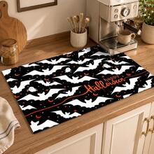 1pc Black & White Bat Pattern Diatom Mud Kitchen Drain Mat, Quick-Drying Absorbent Non-Slip Coffee Machine Pad & Dish Drying Mat, Suitable For Kitchen Countertop And Halloween Home Decor - Multicolor - View 2