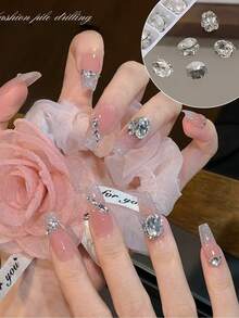 4Pcs Flashing K9 Rhinestone Nail Art Decor, Bottomless Crystal Ball Style, Clear White Pigeon Egg Diamond - Multicolor - View 8