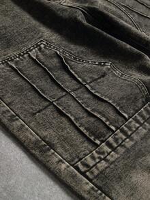 European & American Men's Vintage Retro Blue Trim Decorated Multi-Craft Mixed Style Loose Straight Leg Denim Jeans - Mocha Brown - View 5
