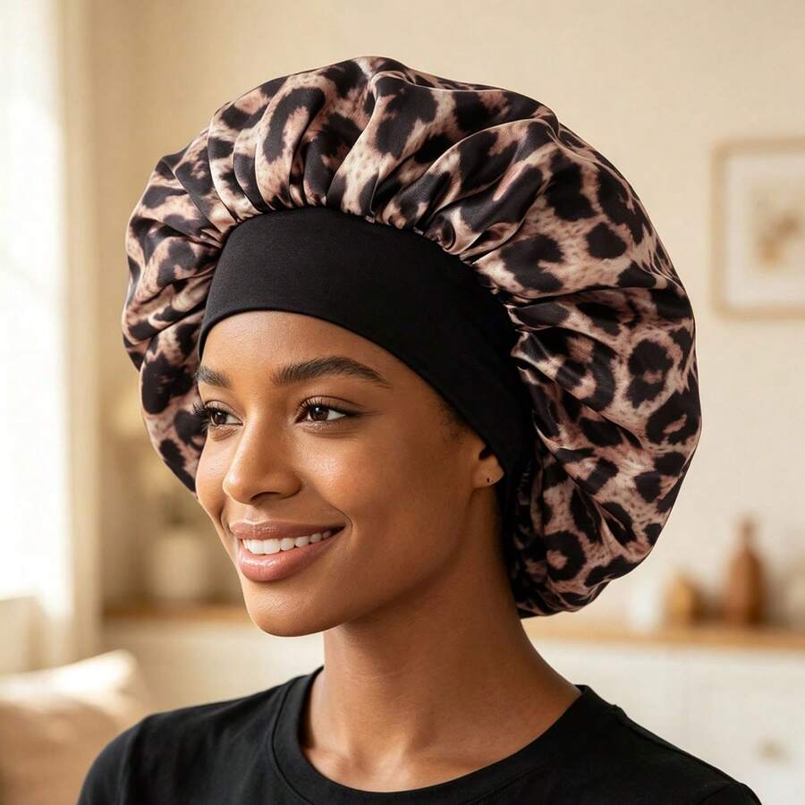 1 pieza Gorro de dormir de satén con estampado de leopardo, apto para uso diario
