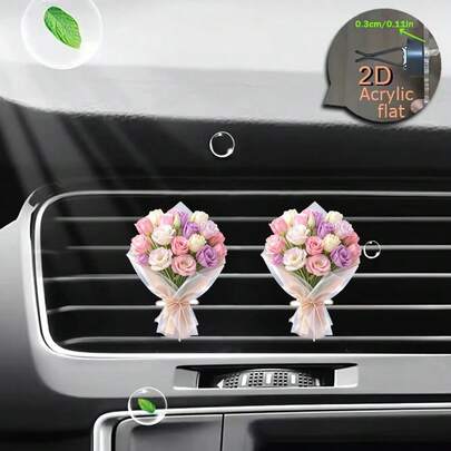2pcs Acrylic 2D Bouquet Car Air Vent Decor Accessories