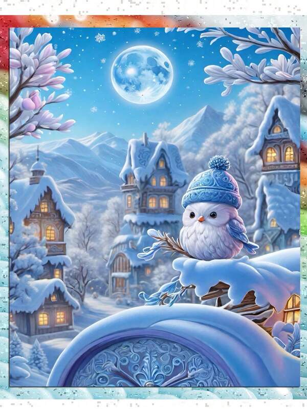 Winter Snow Town Owl 5D Diamond Painting Kit For Adults, Snow Landscape Full Drill DIY Round Gem Art Diamond Art Kits Painting Crafts Ideal For Beginners And Christmas Bedroom Wall Decor Gift