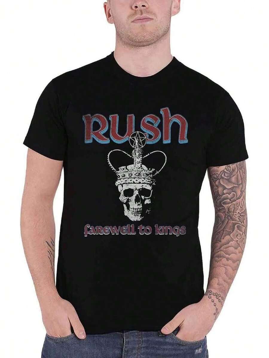 Rush Farewell To Kings Logo Vintage Men's T-Shirt - 黑色 - 查看 1