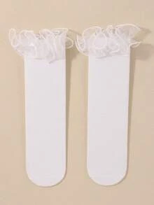 Toddler & Baby Girls Cute White Organza Mesh Ruffle Mid-Calf Socks, Ruffle Socks,Socks For Girls,White Socks,Girls Socks. - Multicolor - View 4