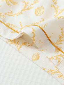 2pcs Women's Comfortable Coconut Tree & Boat Print Short Sleeve Collared Top And Bow Shorts Pajama Set, Spring/Summer - Yellow - View 8