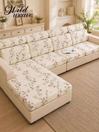 1pc Printed Milk Silk Sofa Cushion Cover, High Elasticity Dust-Proof Stain-Resistant Removable Washable All-Season Sofa Protector, Suitable For Kitchen, Living Room, Bedroom, Balcony Garden And Multiple Occasions, Single Piece Sold Not Set