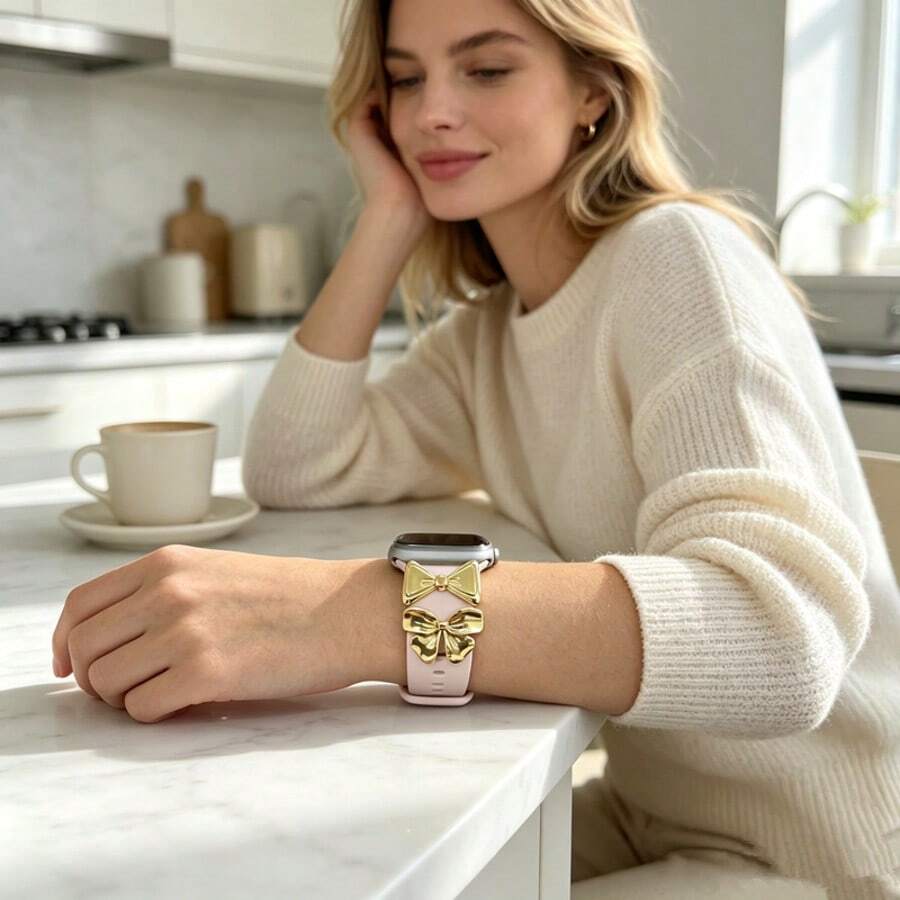 2pcs Zinc Alloy Watch Band Decorative Rings, Suitable For Apple Watch, Luxury Bowknot Design, Brilliant Shiny Texture, Easily Accessorize Your Wrist Fashion, Enhance Your Stylish Outfit (Watch Band Not Included) - Mouldless - View 1