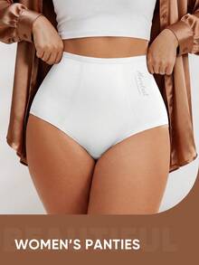1pc Women's Plus Size Seamless Panties High Waist Briefs Lifting Buttock High Elasticity Panty Comfortable & Breathable Women Lingerie - White - View 3