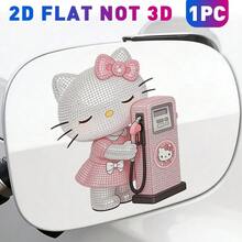 SANRIO 1pc 2D Flat Rhinestone Hello Kitty Fuel Tank Cap Sticker, Hello Kitty Holding Gas Pump, Car Decoration Sticker, Waterproof & Sun-Resistant, Sweet Style, Car Modification Sticker, Suitable For All Types Of Car Fuel Tank Caps, Great Gift For Family And Friends - A - View 2