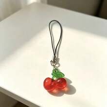 2 buah Gantungan Ponsel Liontin Cherry Transparan - Merah - View 3