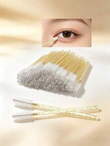300/100/150/50/1pc Crystal Eyelash Brush Eyebrow Brush, Mascara Wand Eyelash Brush | Eyelash Extension Brush Head, Essential Eye Makeup Tool, Gold - Gold - View 1