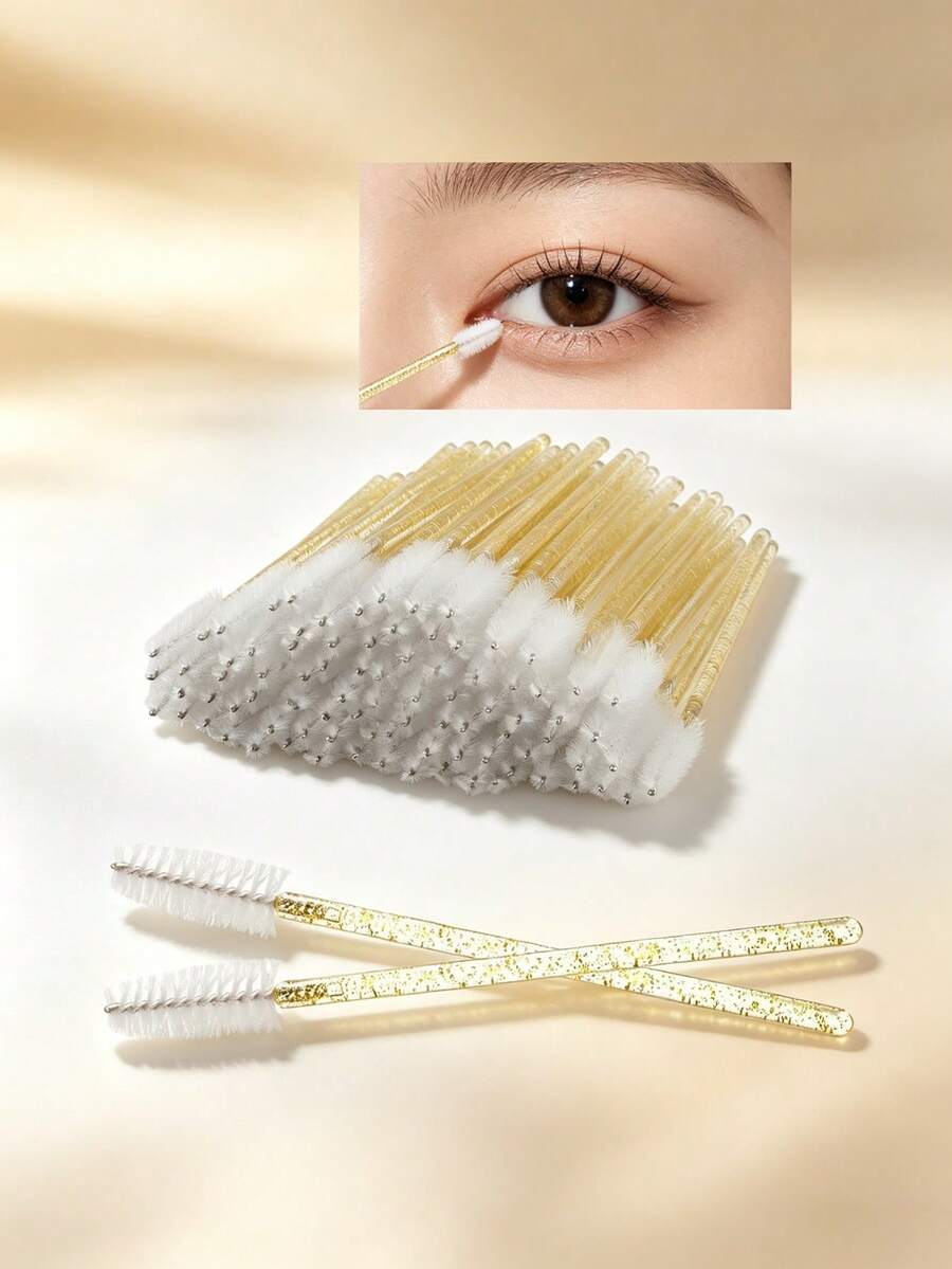 300/100/150/50/1pc Crystal Eyelash Brush Eyebrow Brush, Mascara Wand Eyelash Brush | Eyelash Extension Brush Head, Essential Eye Makeup Tool, Gold - Gold - View 1